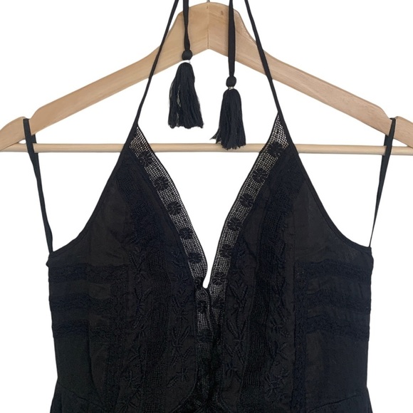 LOVE Sam Black Halter 100% Cotton Lace Boho Maxi Dress Women's Size Medium - Picture 3 of 14